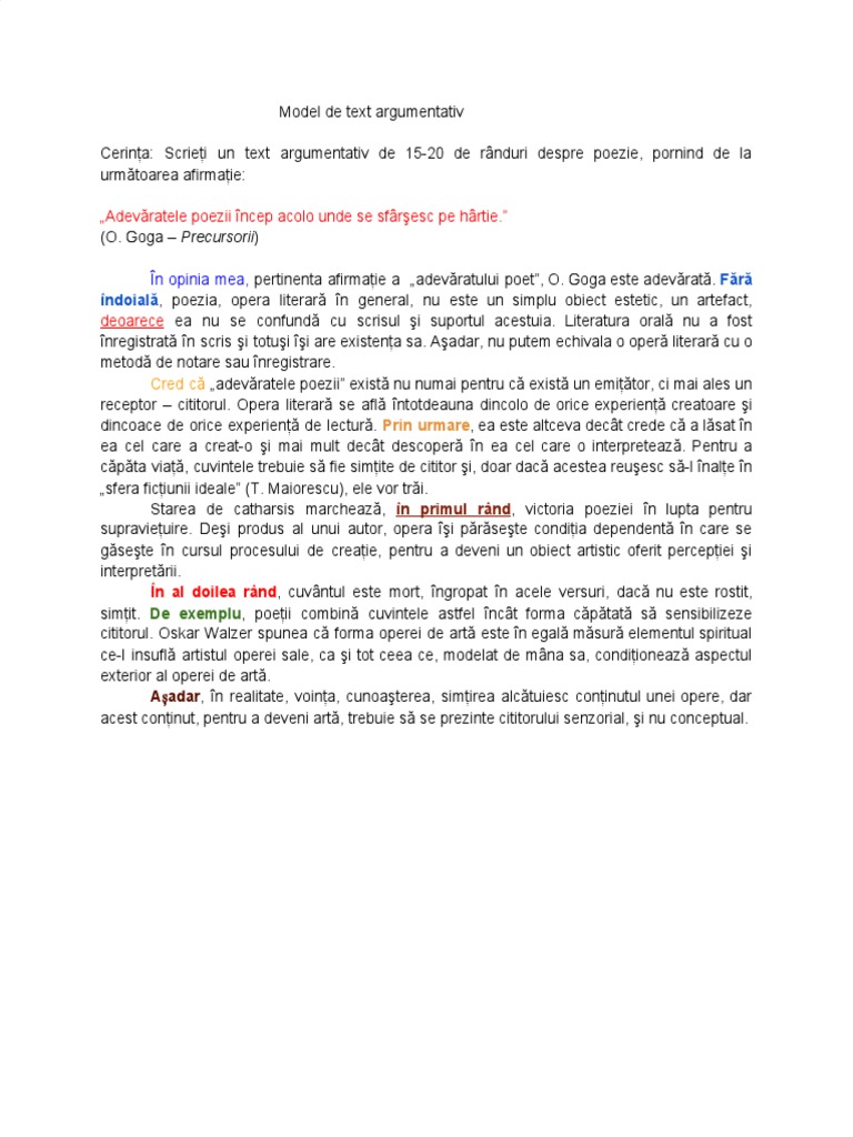 Model de Text Argumentativ | PDF