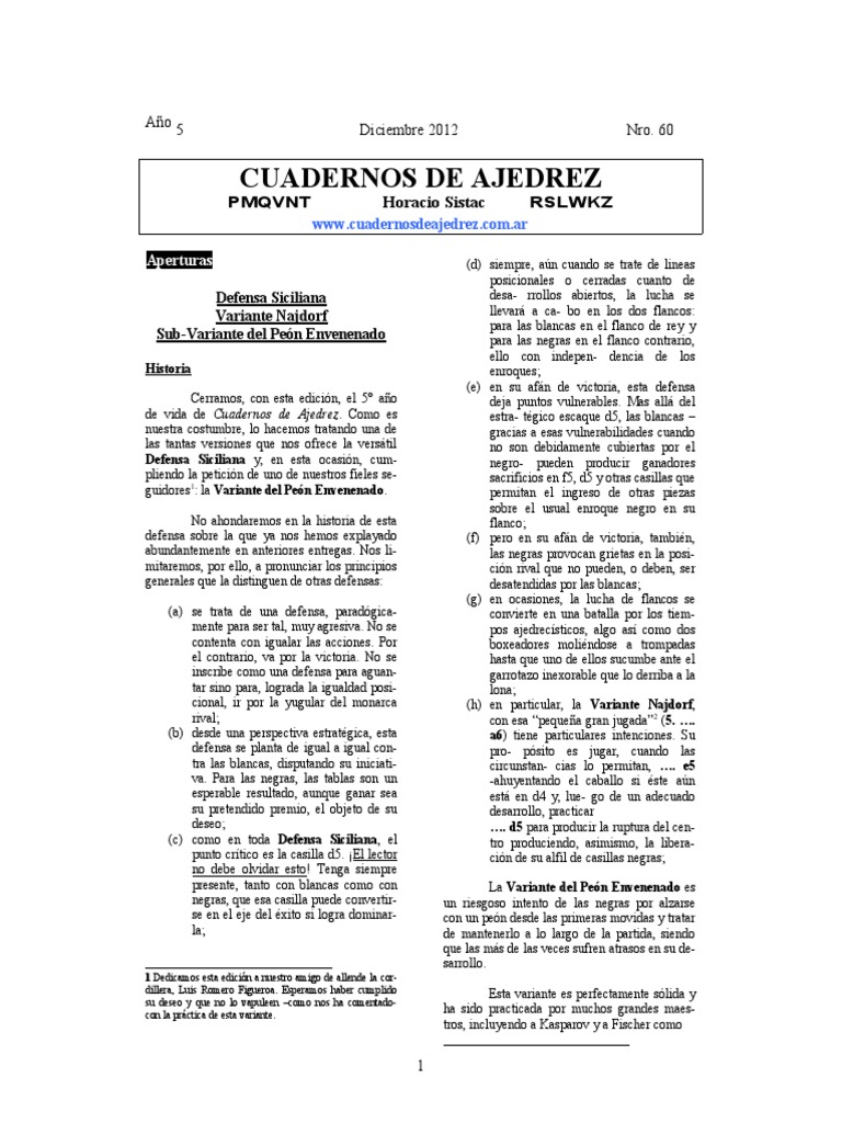 Defensa Siciliana - Variante Najdorf | PDF | Aperturas de ajedrez | Ajedrez
