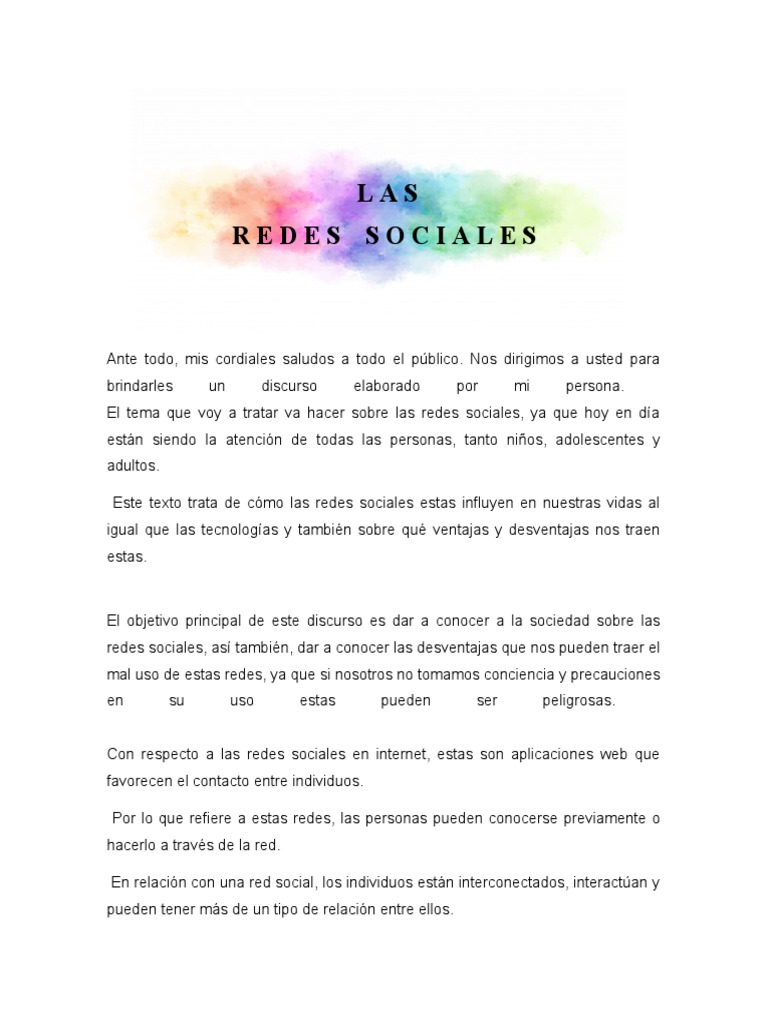 Discurso sobre el uso de redes sociales | PDF | Servicio de redes ...