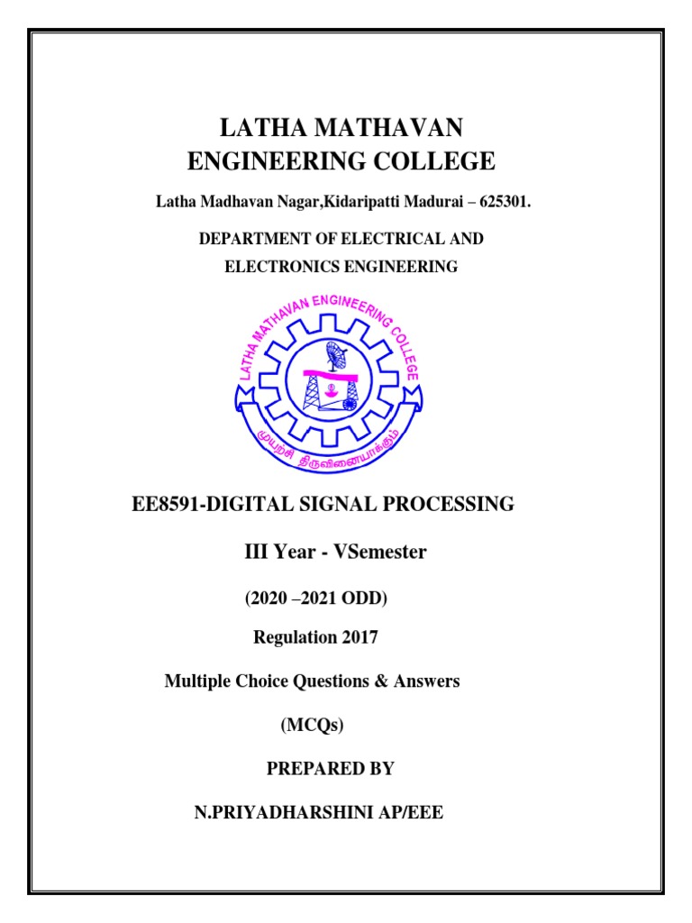 Multiple Choice Questions For Digital Signal Processing PDF Discrete Fourier Transform