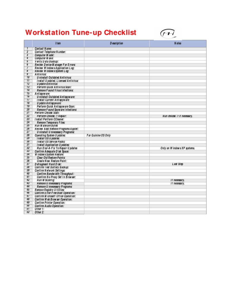 Tune Up Checklist PDF