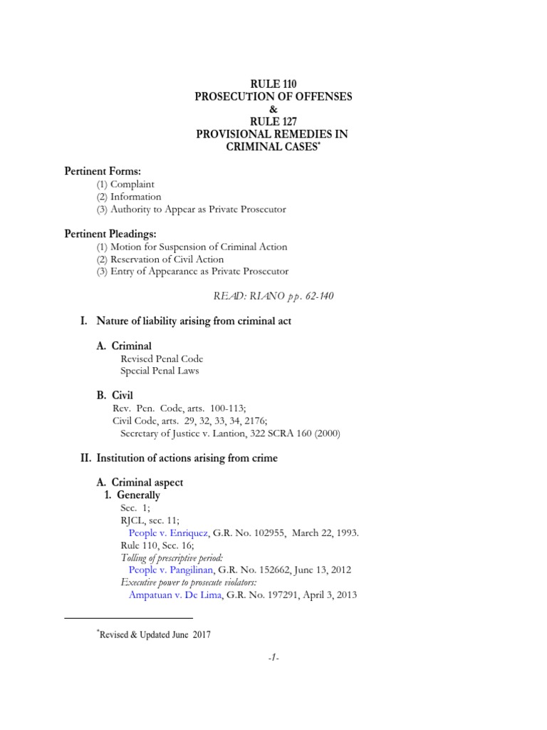 Rules 110-127: Criminal Procedure Overview | PDF | Prosecutor | Trials