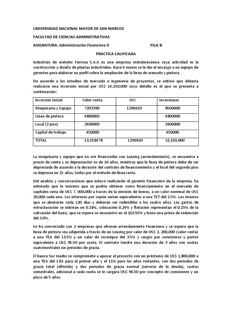 Examen Finanzas II Lunes FILA B | PDF | Arrendamiento | Compartir ...