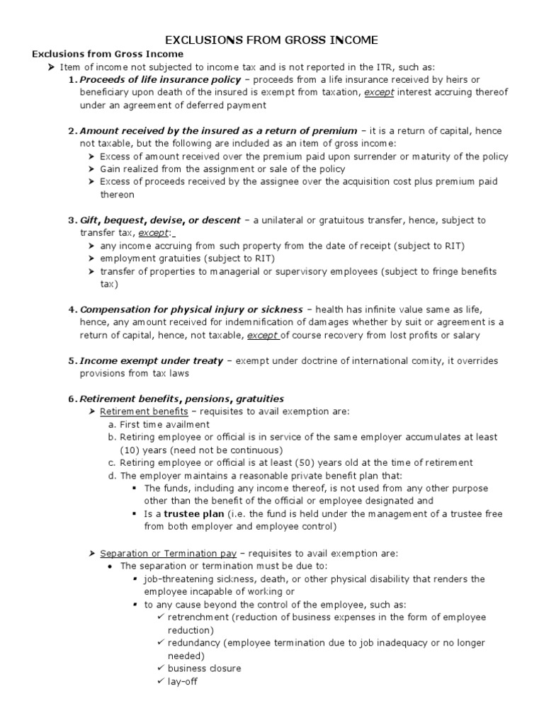 Exclusions from Gross Income in the Philippines | PDF | Tax Exemption ...