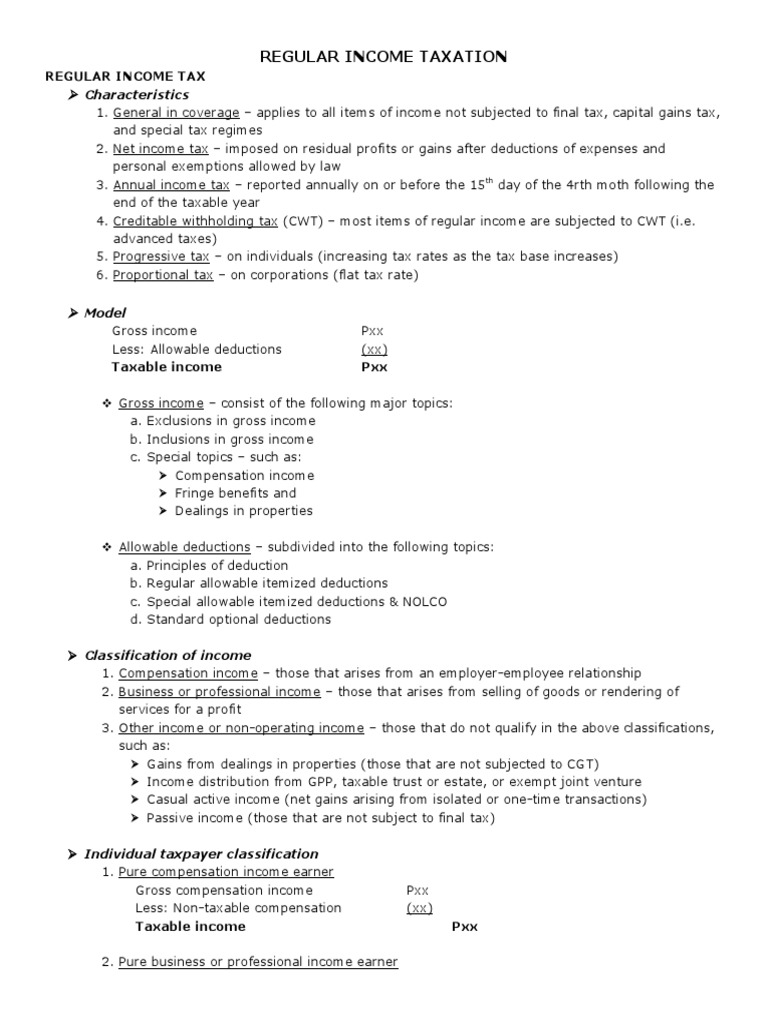 Regular Income Tax Overview and Guidelines | PDF | Gross Income | Tax ...