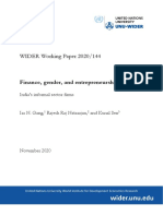 WIDER Working Paper 2020/144: Finance, Gender, and Entrepreneurship