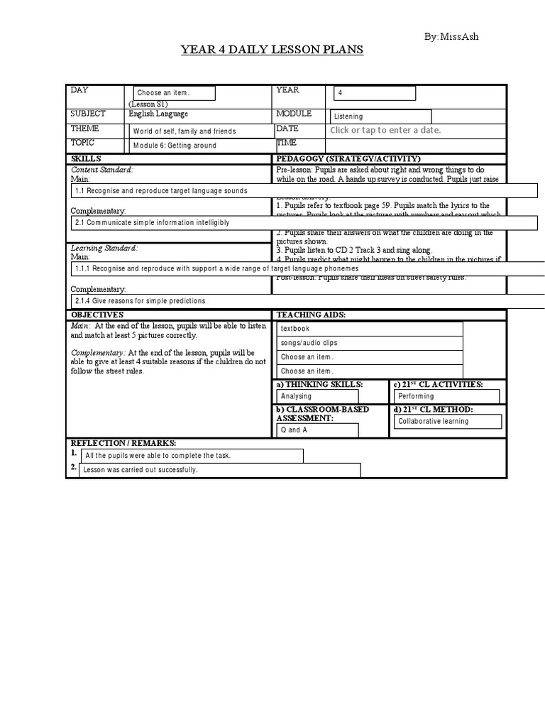 Year 4 daily lesson plans by missash download free pdf teachers