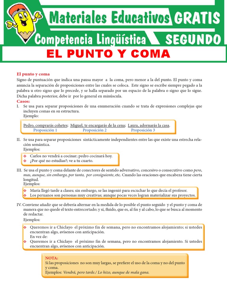 Uso del punto y coma en oraciones | PDF | Coma | Mecánica del lenguaje