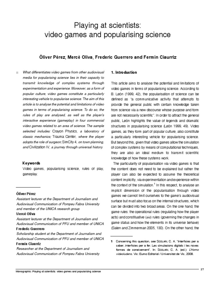 Video Games as Science Education Tools | PDF | Civilization | Science