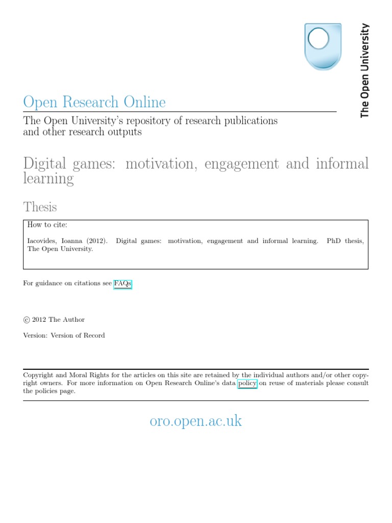 Digital Games Motivation Engagement and PDF | PDF | Motivation ...