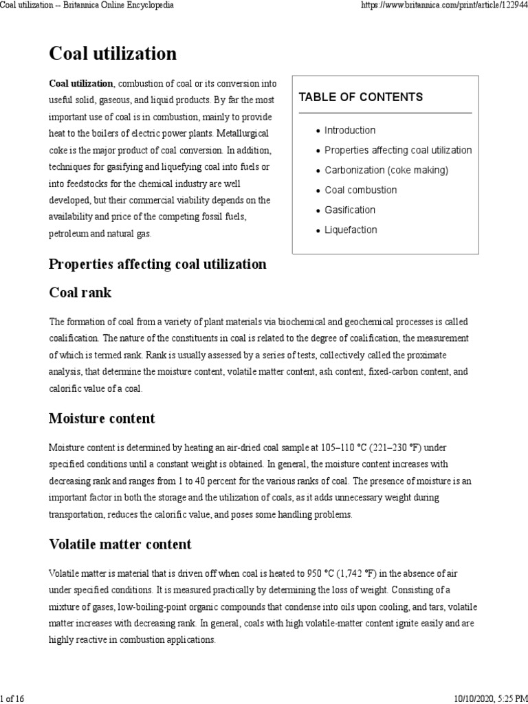 Coal Utilization - Print | PDF | Gasification | Combustion