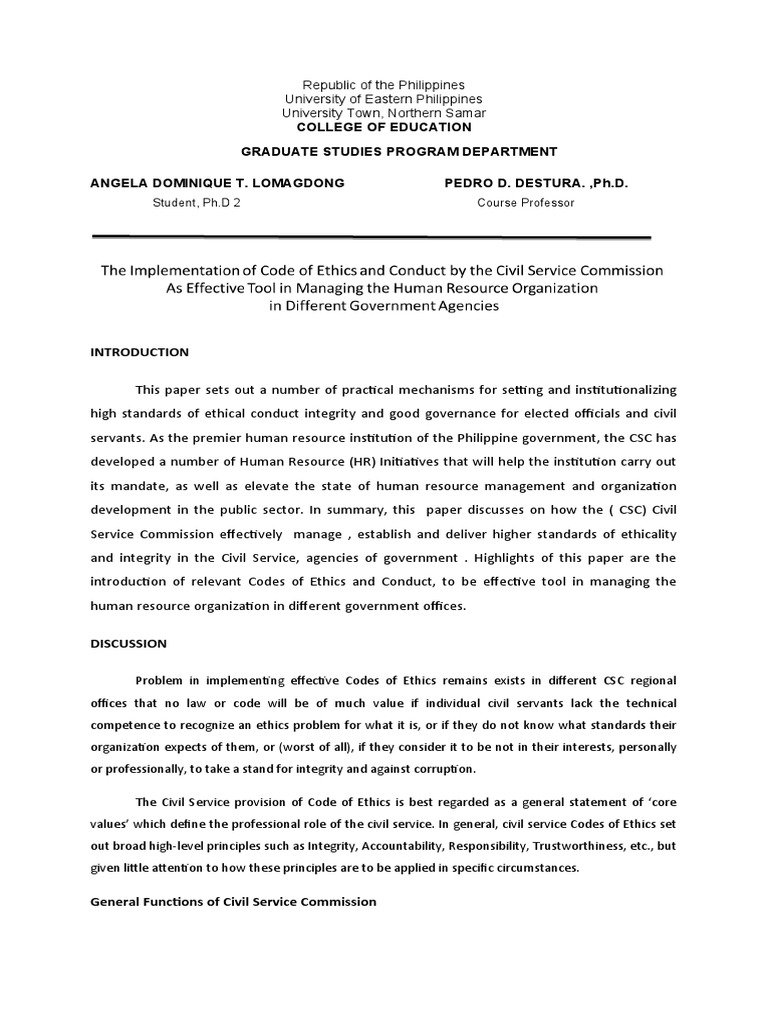 Enhancing Ethical Standards in Civil Service | PDF | Civil Service ...
