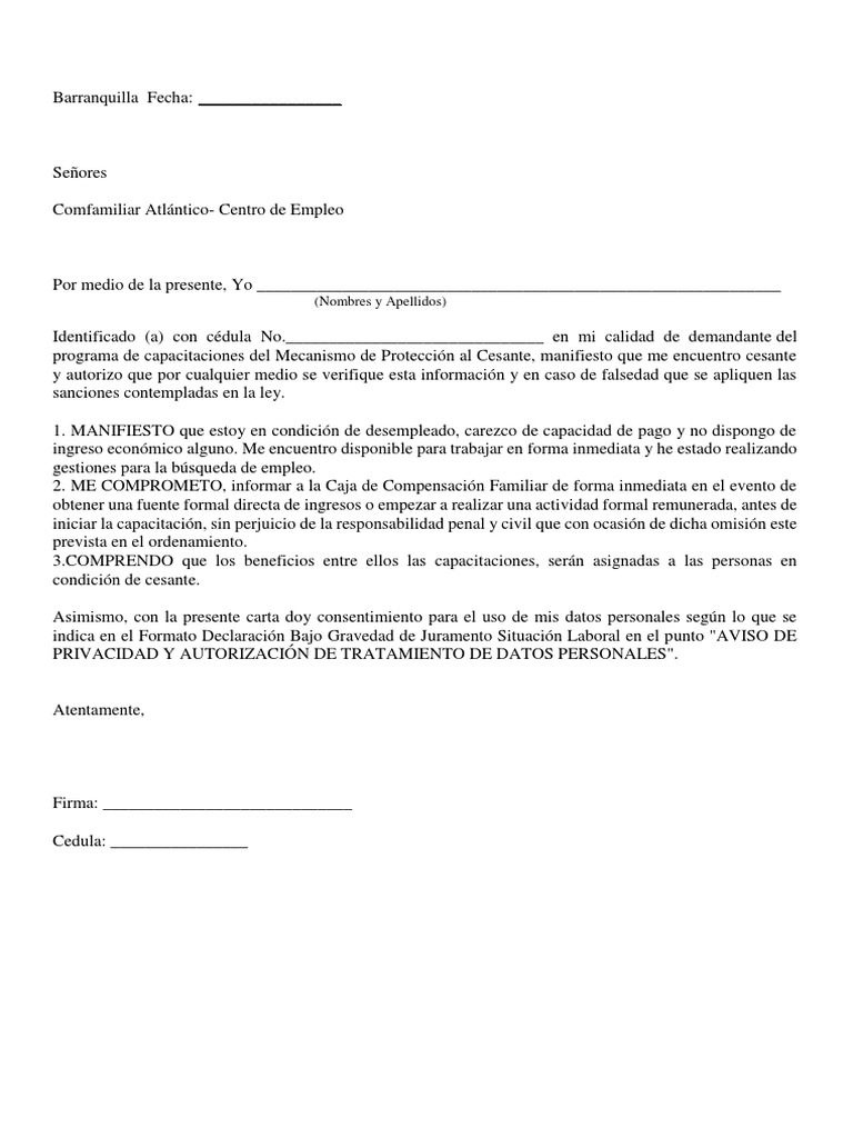 Carta Bajo Gravedad de Juramento Capacitaciones PDF PDF