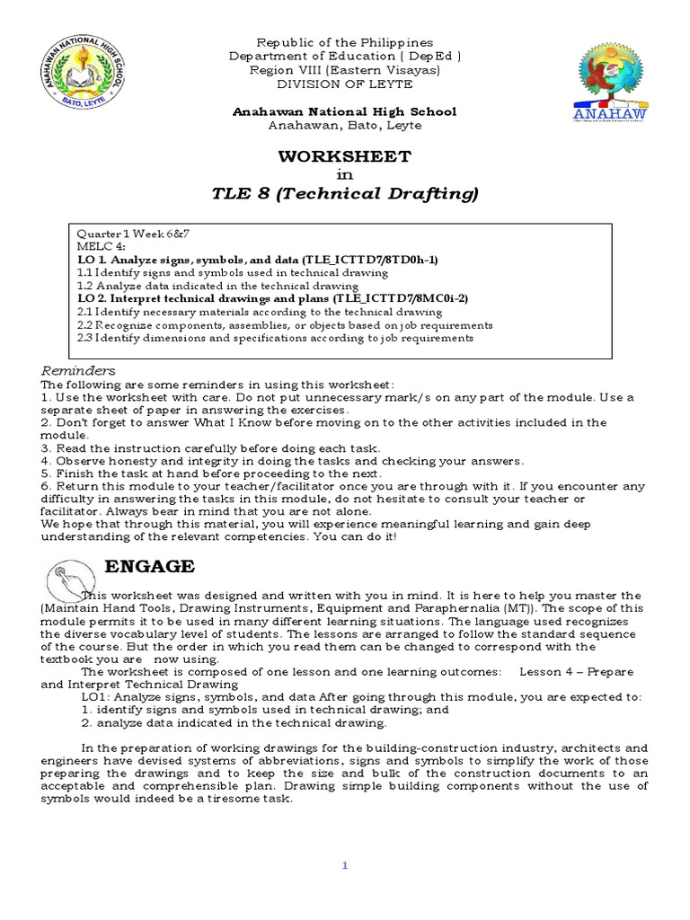 TLE 8 (Technical Drafting) Worksheet PDF Technical Drawing