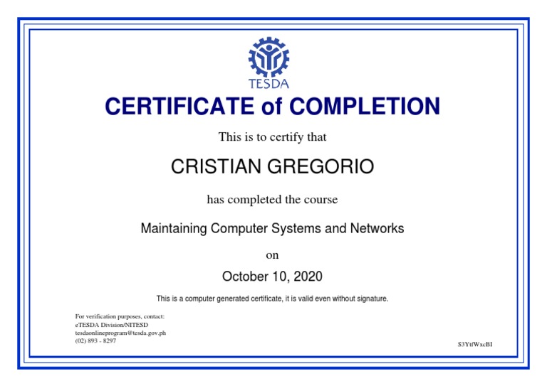 Maintain Computer Systems and Networks - Certificate of Completion | PDF