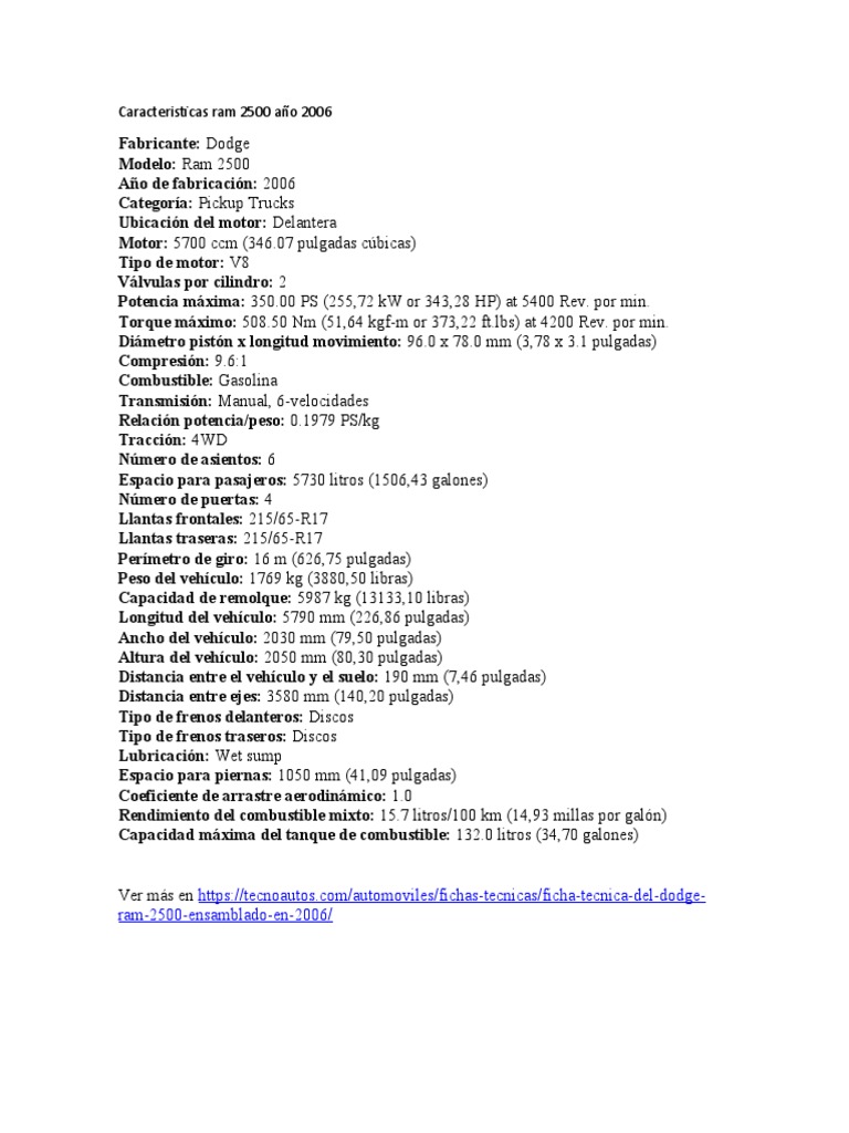Caracteristicas Ram 2500 Año 2006 | PDF