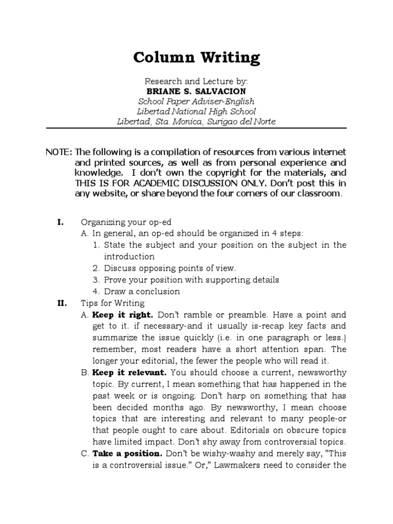 Column Writing Lecture Updated PDF Opinion Argument