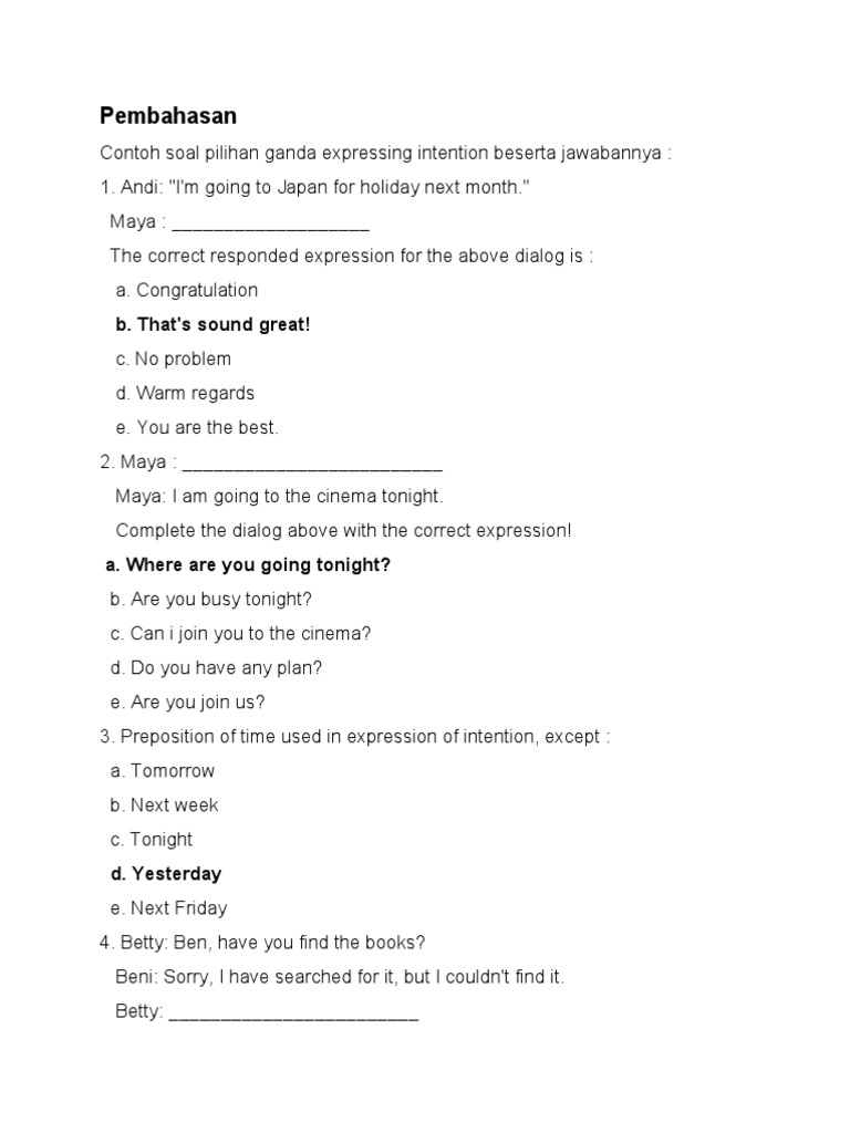Contoh Soal Pilihan Ganda Expressing Intention Kelas 10