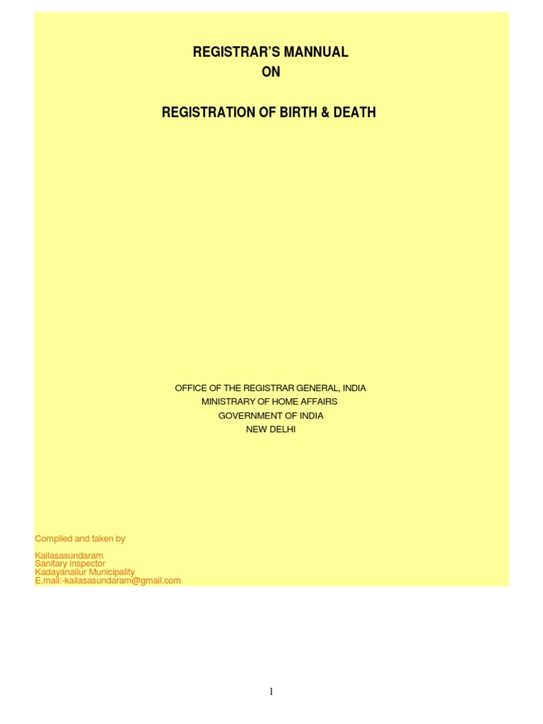 Birth and Death Registration Manual | PDF | Death Certificate | Birth ...