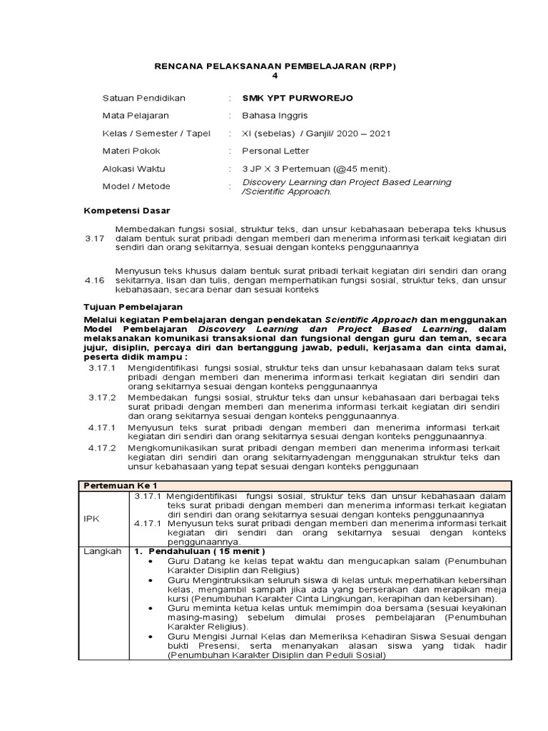 RPP Xi. 4 Personal Letter | PDF