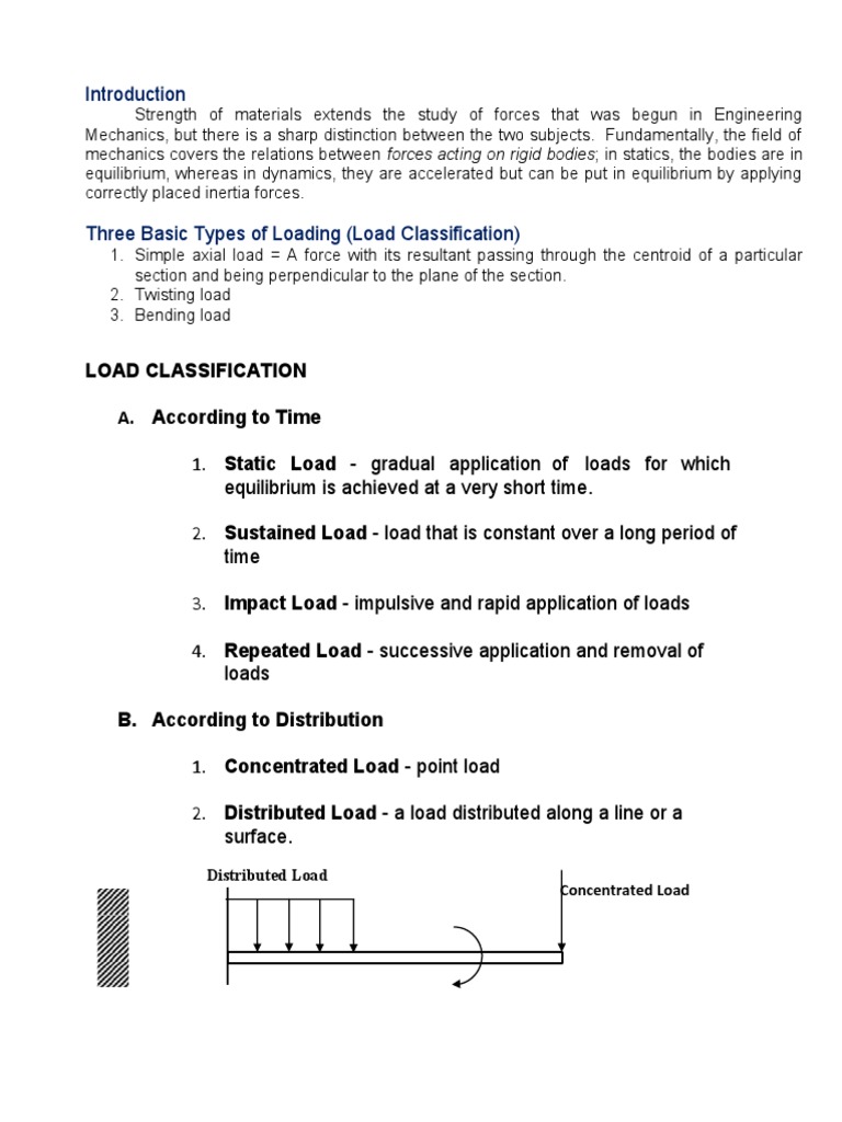 Load Classification A. According To Time: Concentrated Load Distributed ...