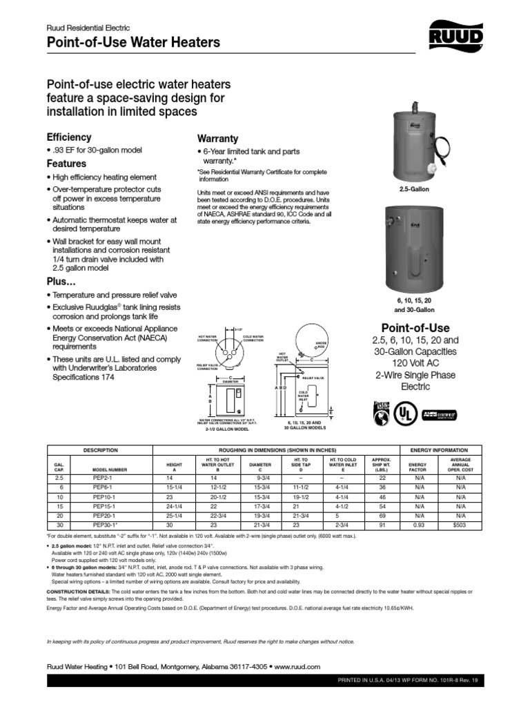 Water Heater 15 Gallon (Manuf. Ruud) (Model - PEP15-1) | PDF | Water ...