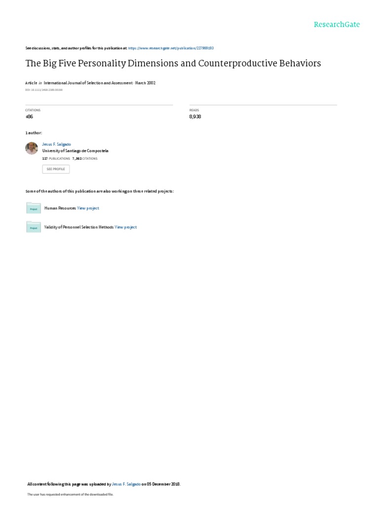 Big Five Personality and Workplace Behaviors | PDF | Validity ...