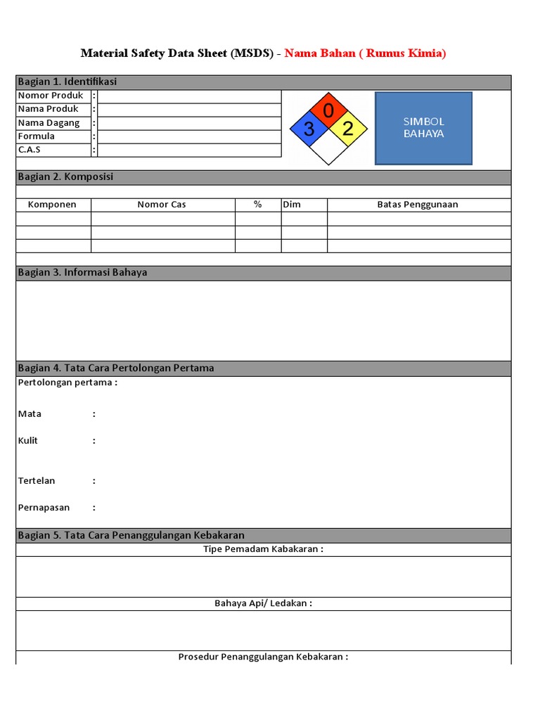Contoh Lembar MSDS Bahan Kimia | PDF | Sains & Matematika