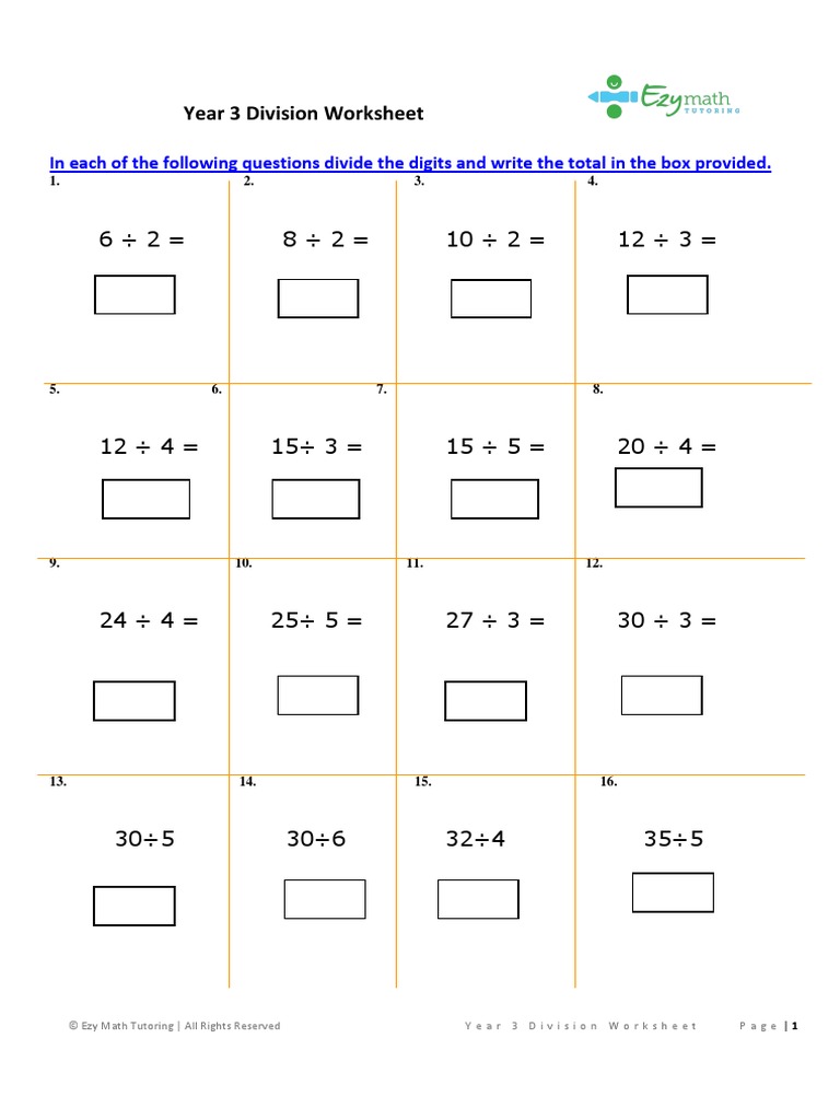 Division Worksheets Year 3 Tes