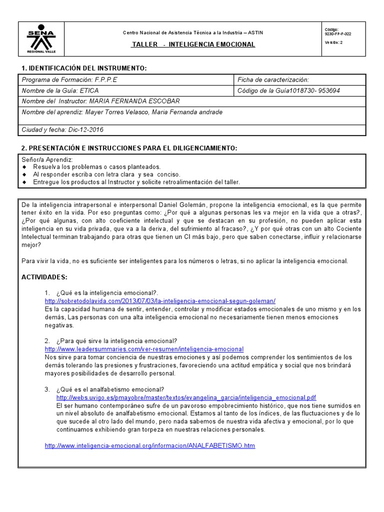 Taller de Inteligencia Emocional Adultos | PDF | Inteligencia emocional ...