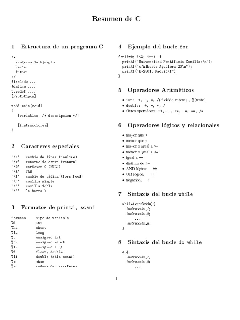 Chuleta PDF | PDF | Puntero (Programación de computadora) | Estructura ...