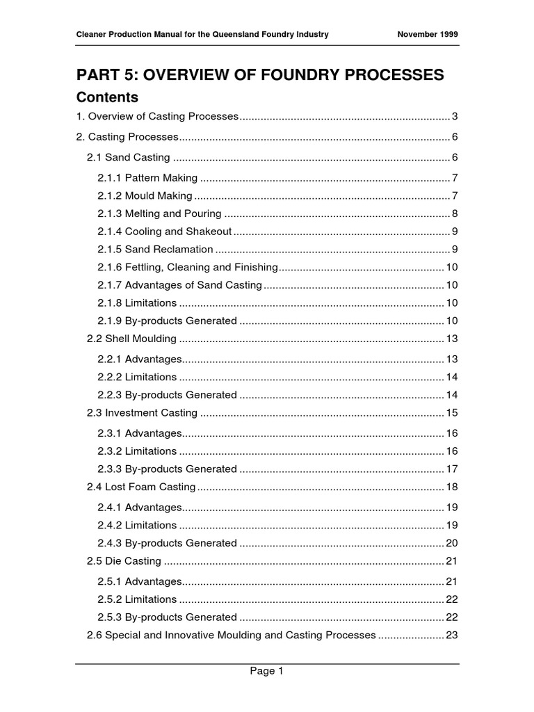 Part 5: Overview of Foundry Processes: Cleaner Production Manual For ...