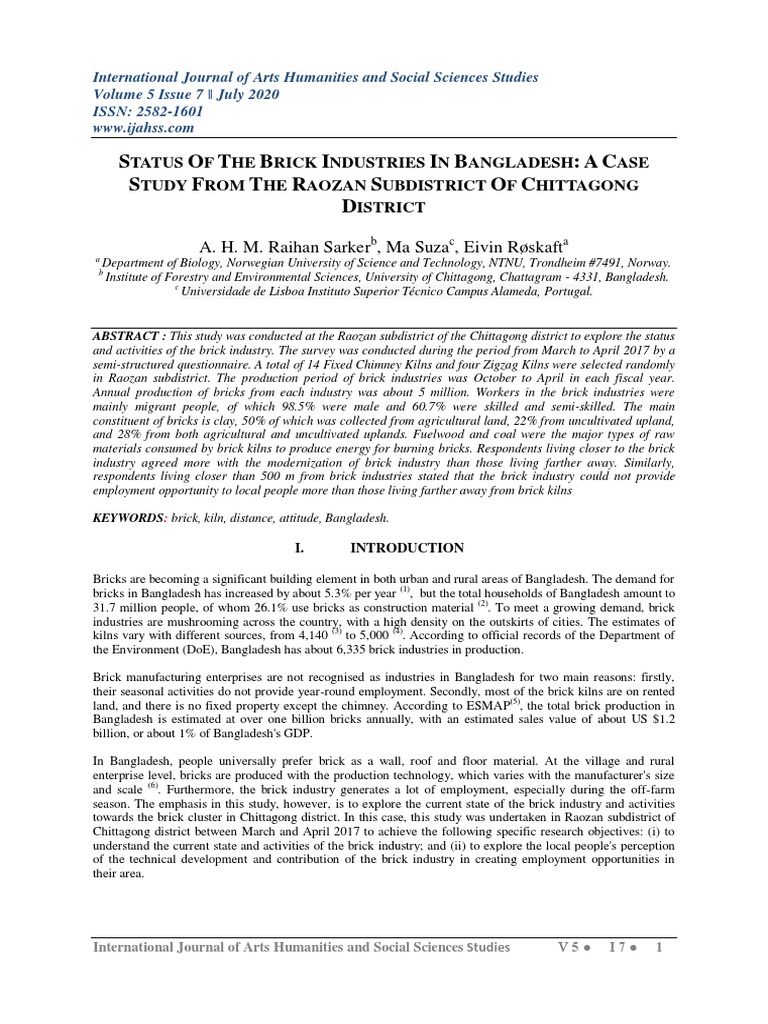 Brick Industry Status in Raozan, Chittagong | PDF | Brick | Dependent ...