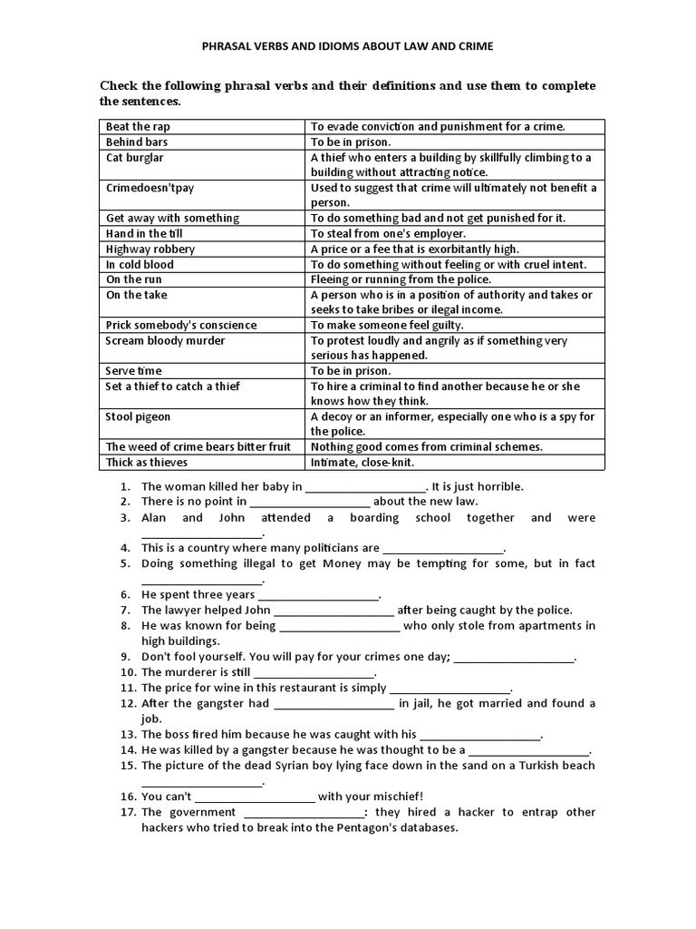 Law and Crime Phrasal Verbs Guide | PDF | Theft | Crime & Violence