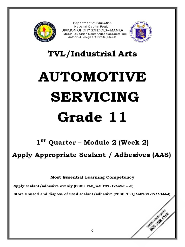 Automotive Servicing Grade 11: TVL/Industrial Arts | PDF | Adhesive ...