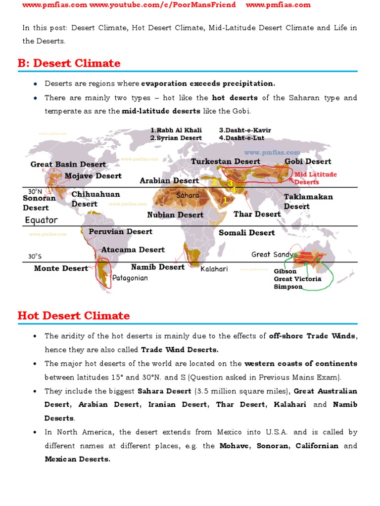B: Desert Climate: Desert, Arabian Desert, Iranian Desert, Thar Desert ...