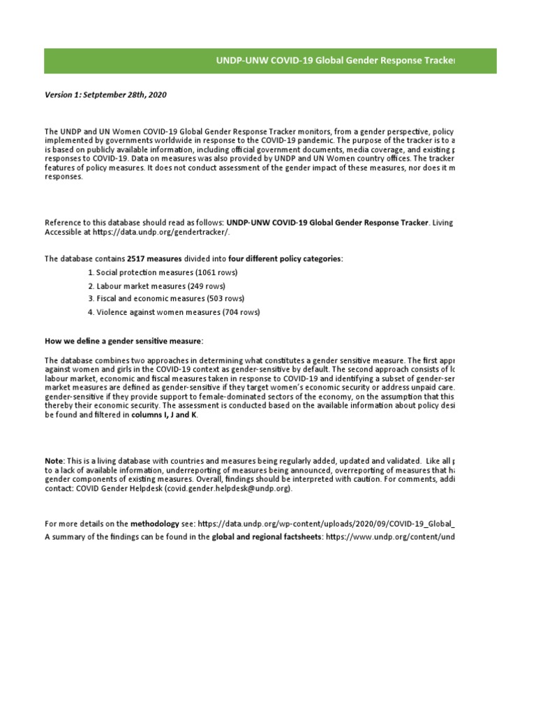 COVID-19 Gender Response Tracker Overview | PDF | Gender | Gender Studies