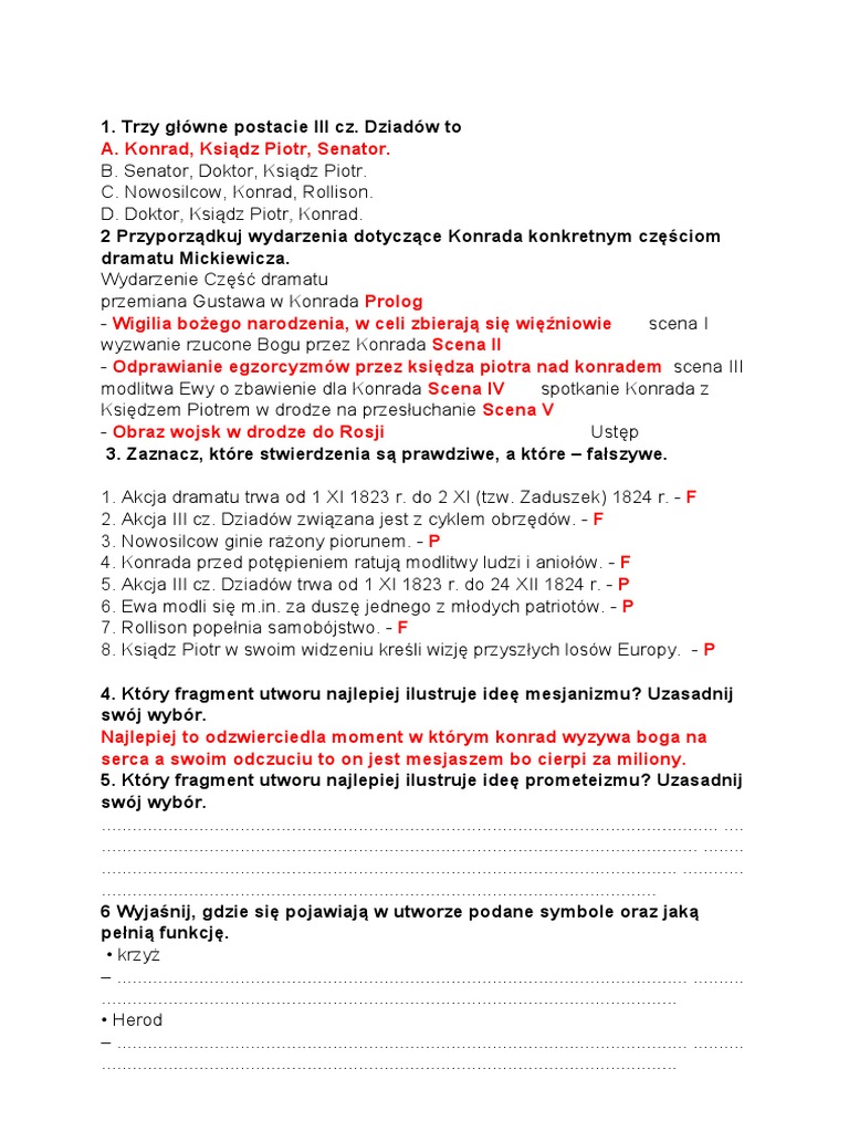 Sprawdzian Z Dziadów Cz 3