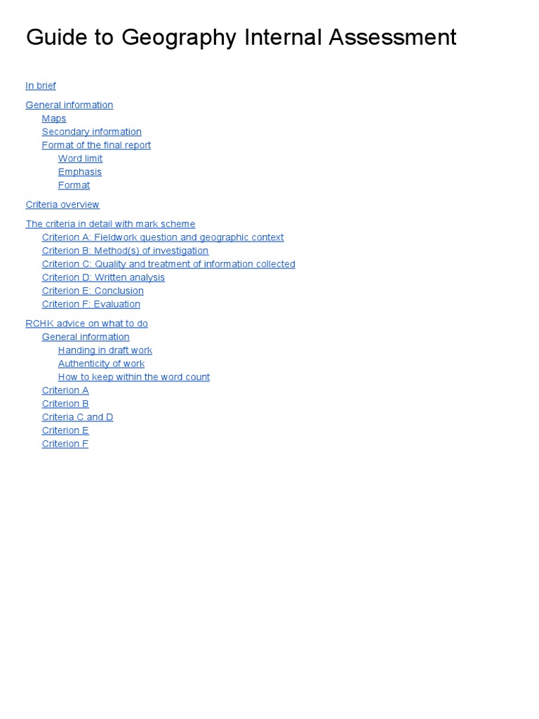 Guide To Geography Internal Assessment Pdf Field Research Statistics