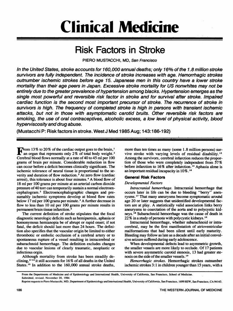 Risk Factors Stroke: Clinical Medicine | PDF | Stroke | Blood Pressure