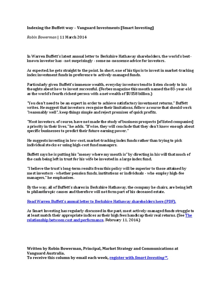 Indexing The Buffett Way | PDF | Finance & Money Management