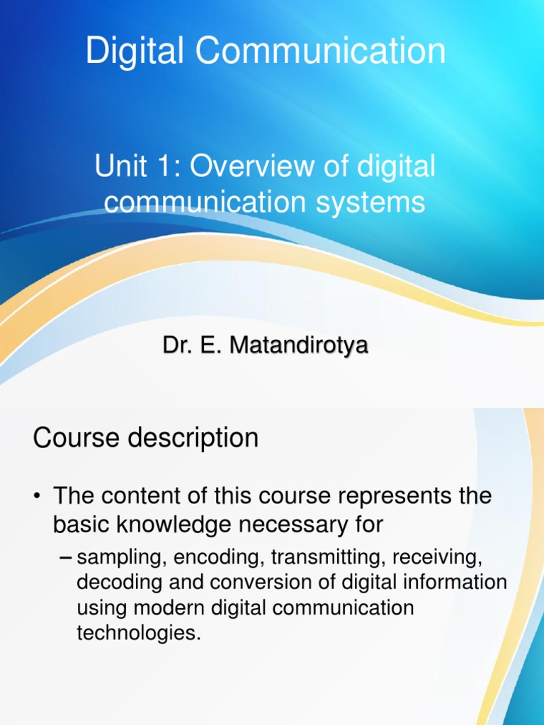 Unit 1: Overview of Digital Communication Systems | PDF | Data ...
