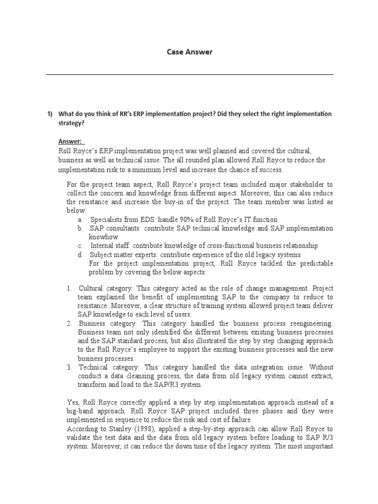 Case Study Answer PDF Business Process Sap Se