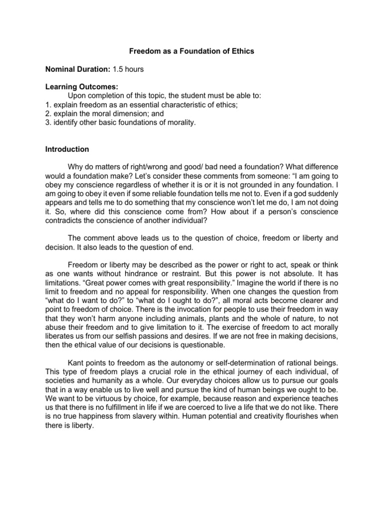 Freedom as the Basis of Ethics | PDF | Liberty | Free Will