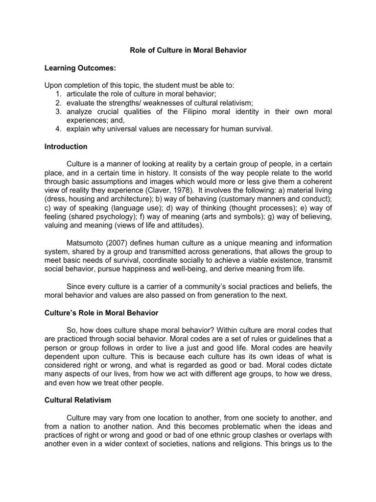 Role of Culture in Moral Behavior | PDF | Morality | Value (Ethics)