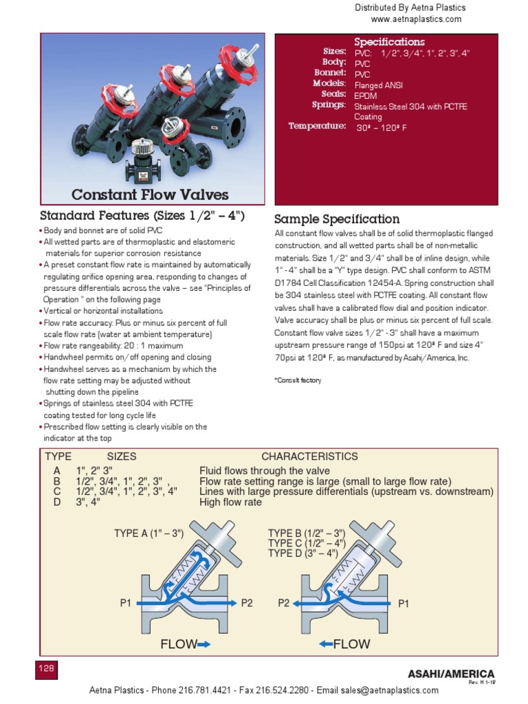 Constant Flow Valves Specifications | PDF | Valve | Flow Measurement
