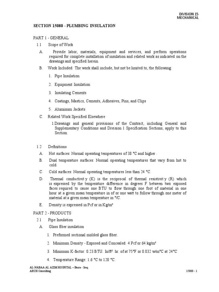 Plumbing Insulation Specifications | PDF | Building Insulation ...