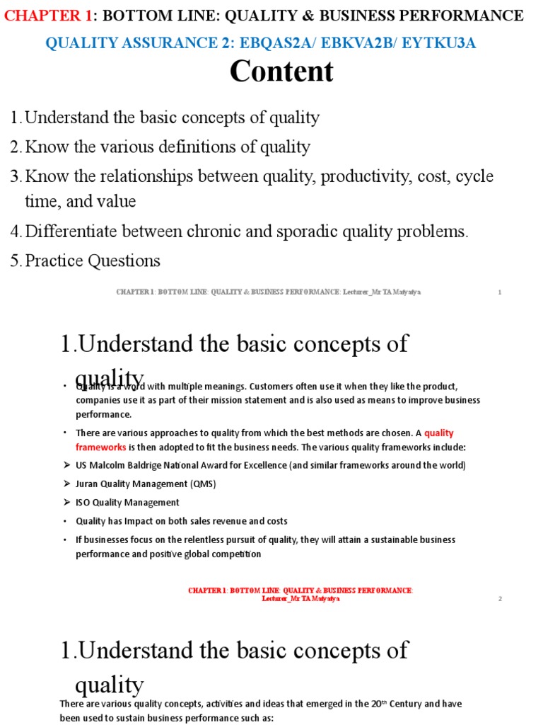 Quality & Business Performance Guide | PDF | Quality Management ...