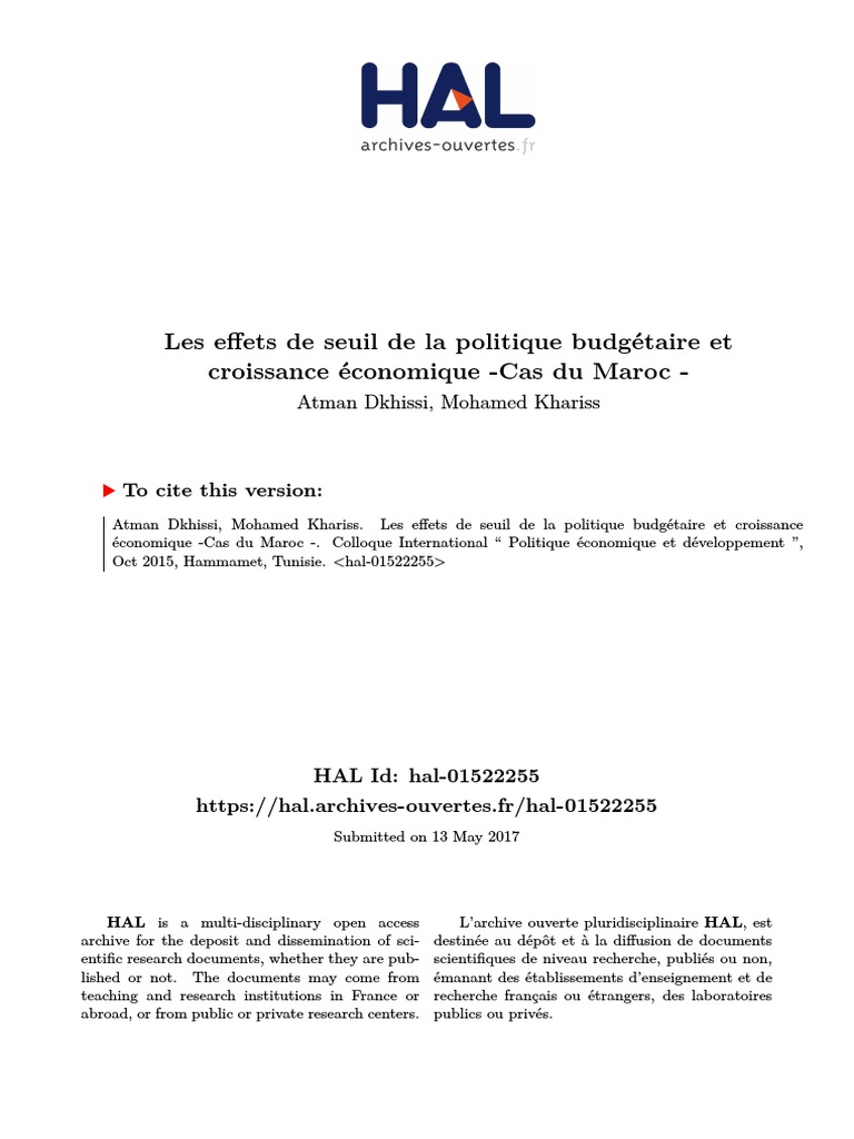 Effets de seuil de la politique budgétaire au Maroc | PDF | Dette ...