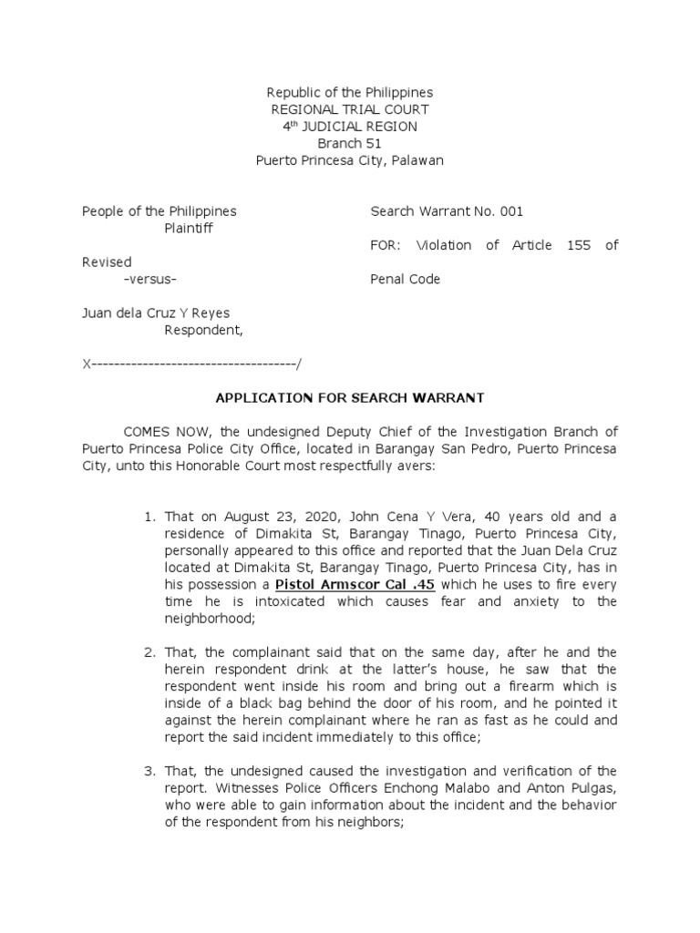 Search Warrant Application for Firearm Violation | PDF | Search Warrant ...